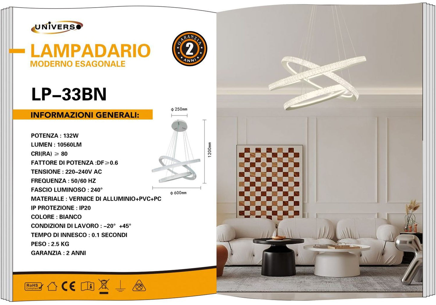 LAMPADARIO DA SOFFITTO/132W/4000K