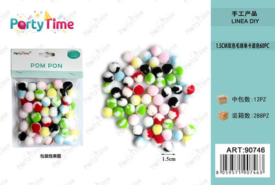 *POM PON BICLORE 1.5CM 60pz