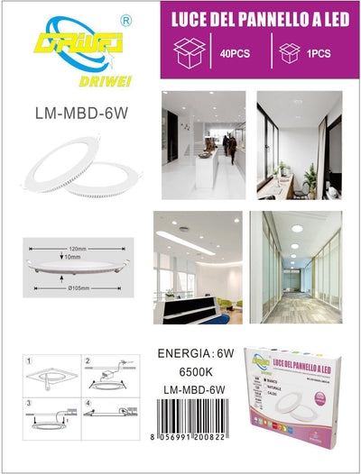 LED PANEL LIGHT 6W 6500K TONDO