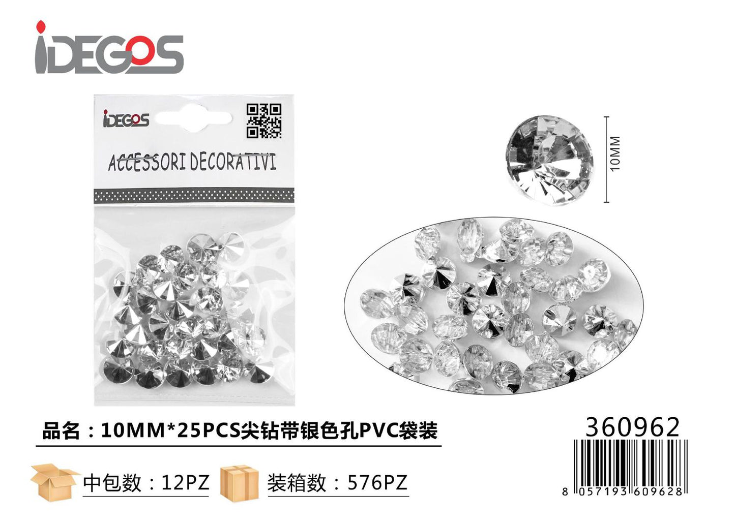 ACC/DECORAZIONE DI STRASS AREGENTO 10MM 25PZ