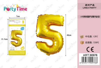 *PALLONCINO MYLAR ORO 35CM NUMERO 5