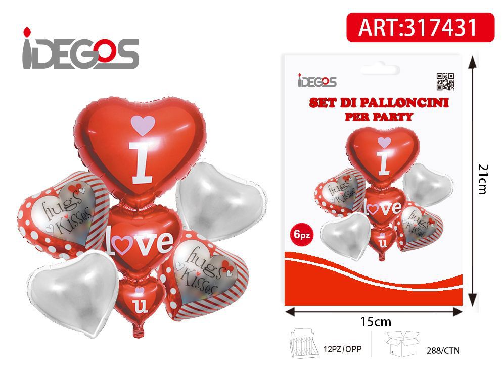 SET DI PALLONCINI CUORE ROSSO I LOVE YOU KISS