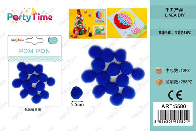 *POM PON 2.5CM 15PZ BLU