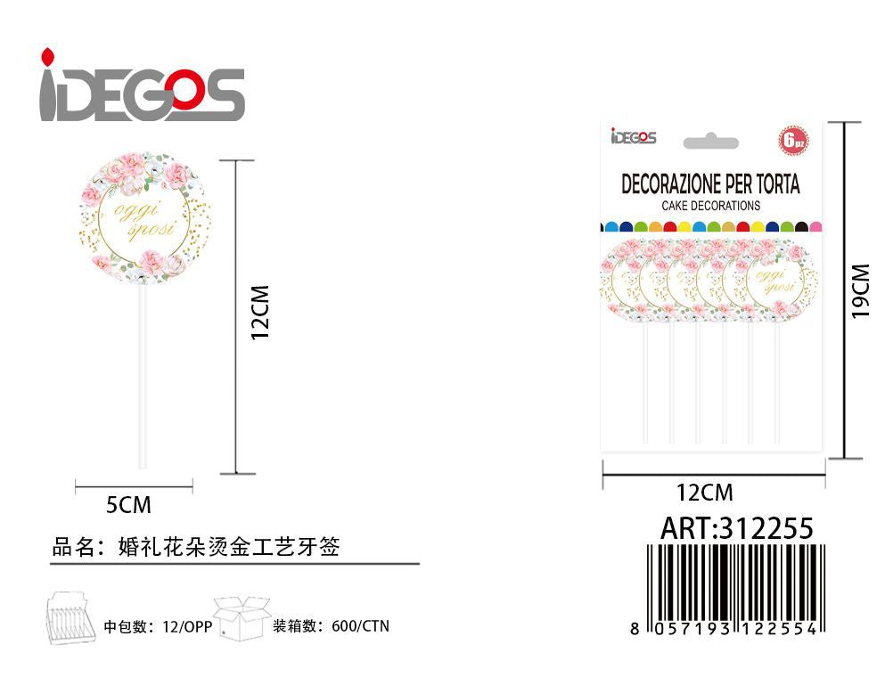 DECORAZIONE PER TORTE OGGI SPOSI 6PZ