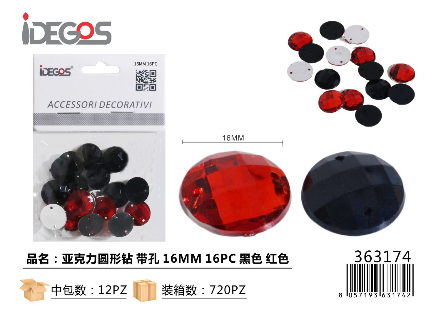 ACC/DECORATIVI CRISTALI NERO ROSSO