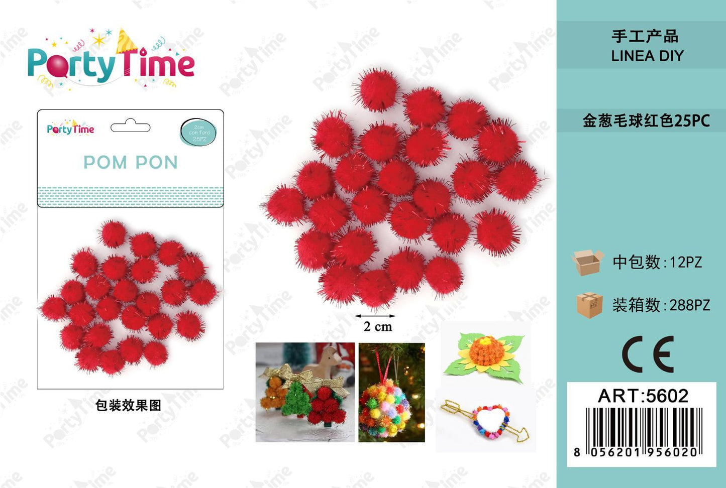 *POM PON 2CM 25PZ ROSSO