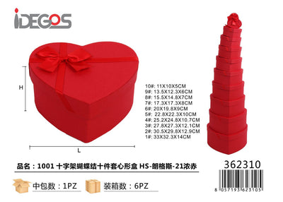 SCATOLA REGALO CUORE CON NASTRO A FIOCCO SET 10PZ