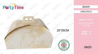 oro scatola torta con manico nuvolata 25*25 1pz