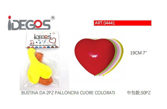 BUSTINA DA 2PZ PALLONCINI CUORE COLORATI