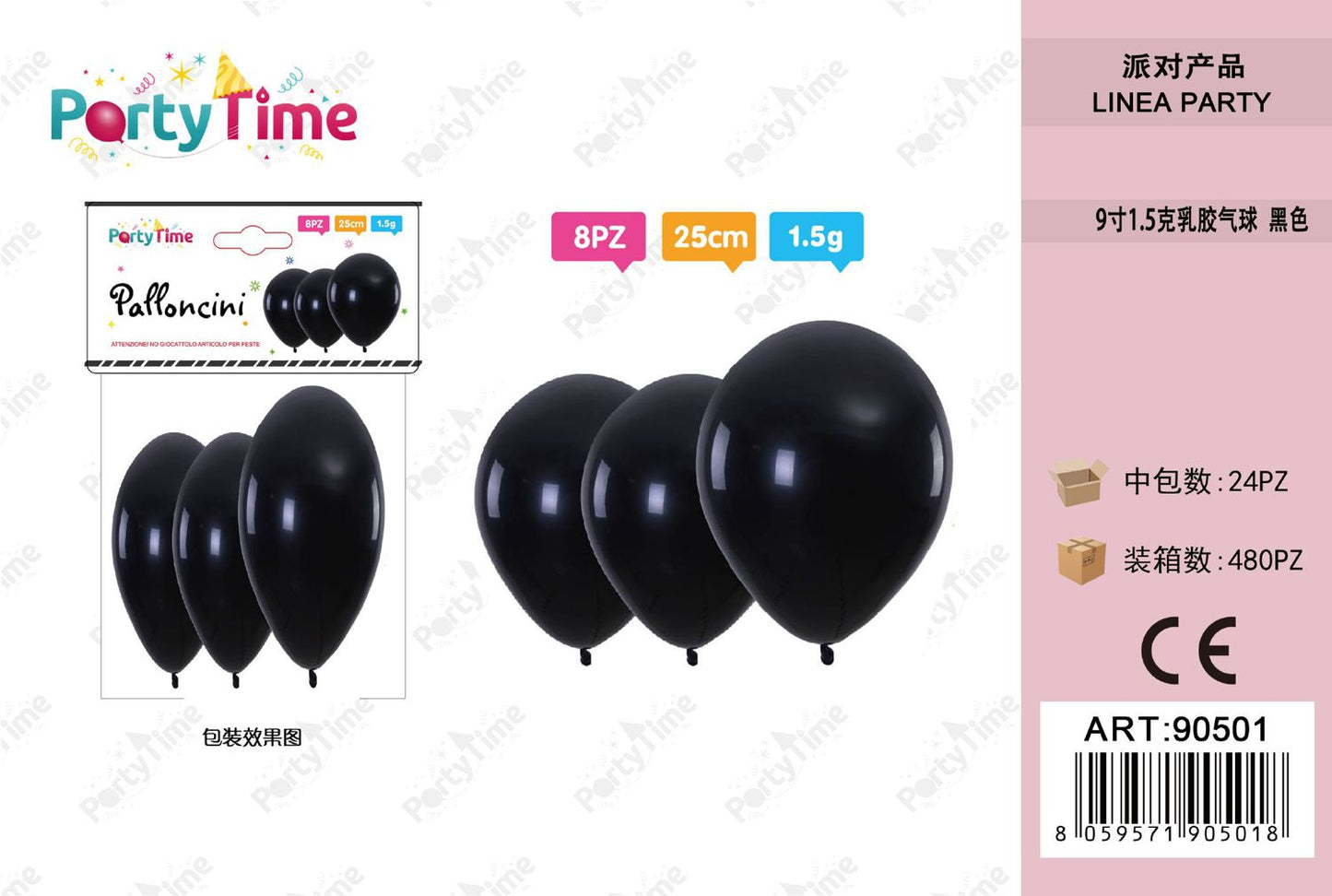 *PALLONCINI 1.5G 9" NERO