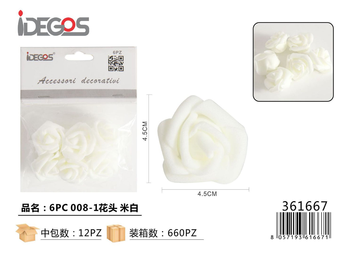 FIORI ROSE 6PZ BIANCO PANNA