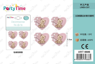 *3.5CM DECORAZIONE ORSINO ROSA 4PZ