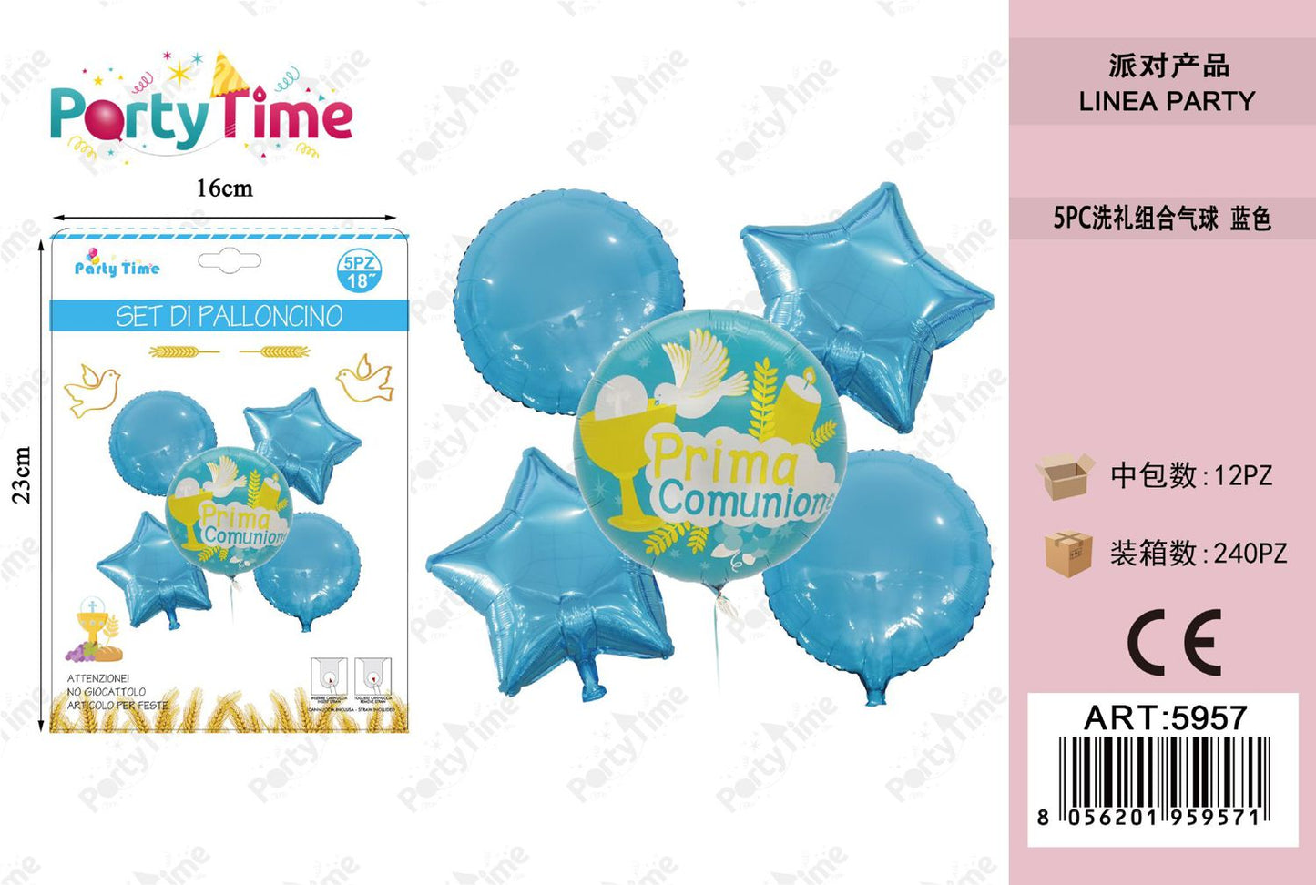 *set di palloncini 'prima comunione' azzuro