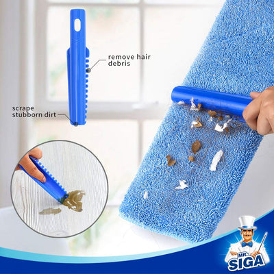 MR.SIGA Professionale Mop in Microfibra con Maniglia in Acciaio Inossidabile per Pavimento di Lengo, Marmo, Mattonella - include 3 Pad Mop Riutilizzabili e 1 Scrubber per la Rimozione dello Sporco