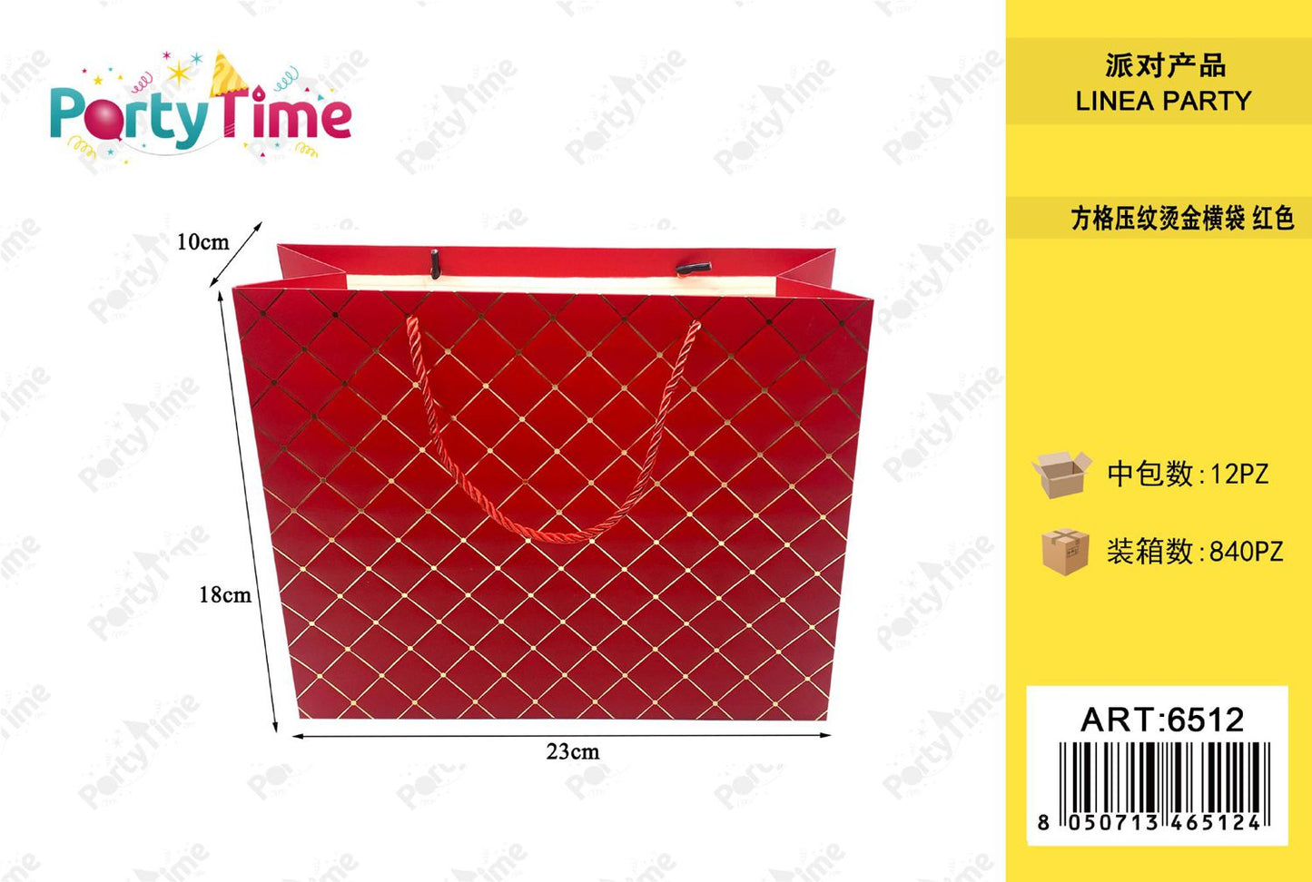 *BUSTA DA REGALO A STRISCIE CON CORNICE ORO 23*18*10 ROSSO