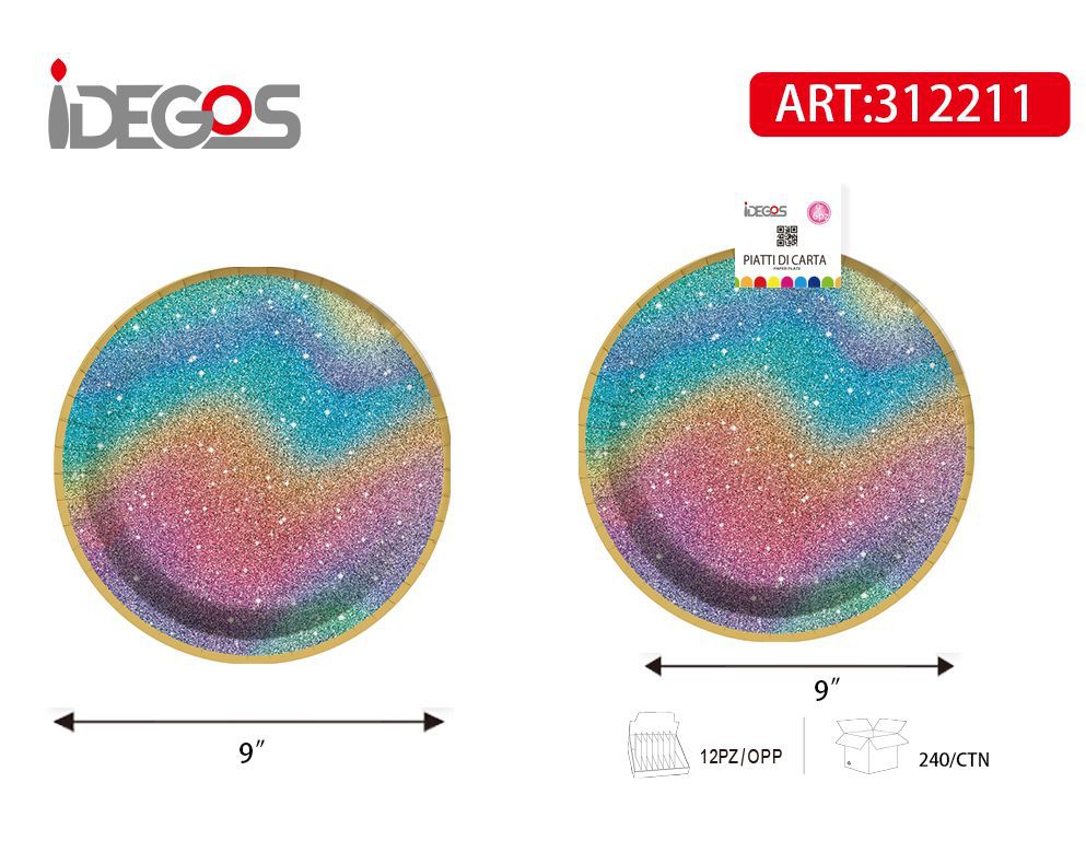 PIATTO DI CARTA 9P COLORATI SFUMATI