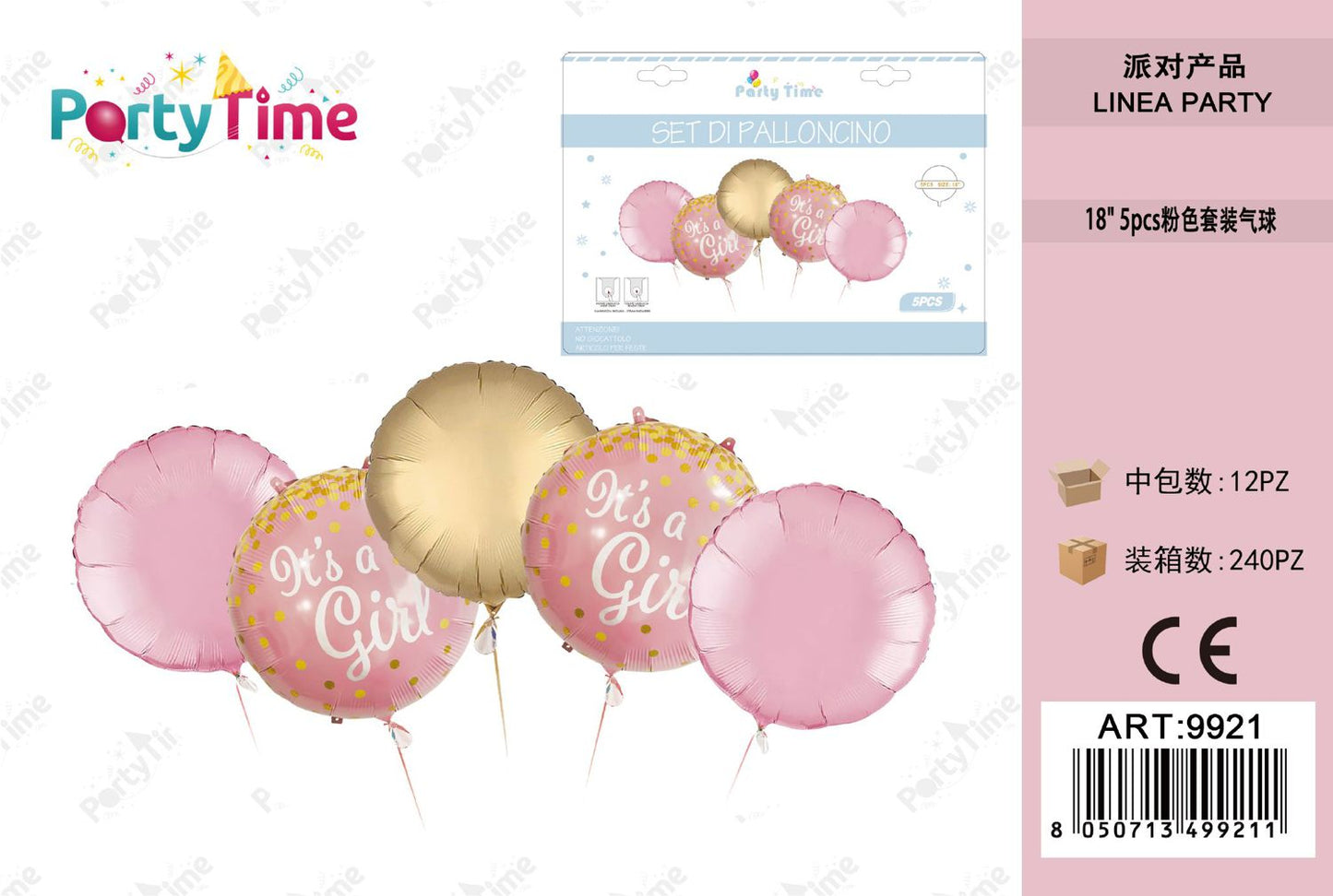 *set di palloncini 'it's a girl 'oro e rosa