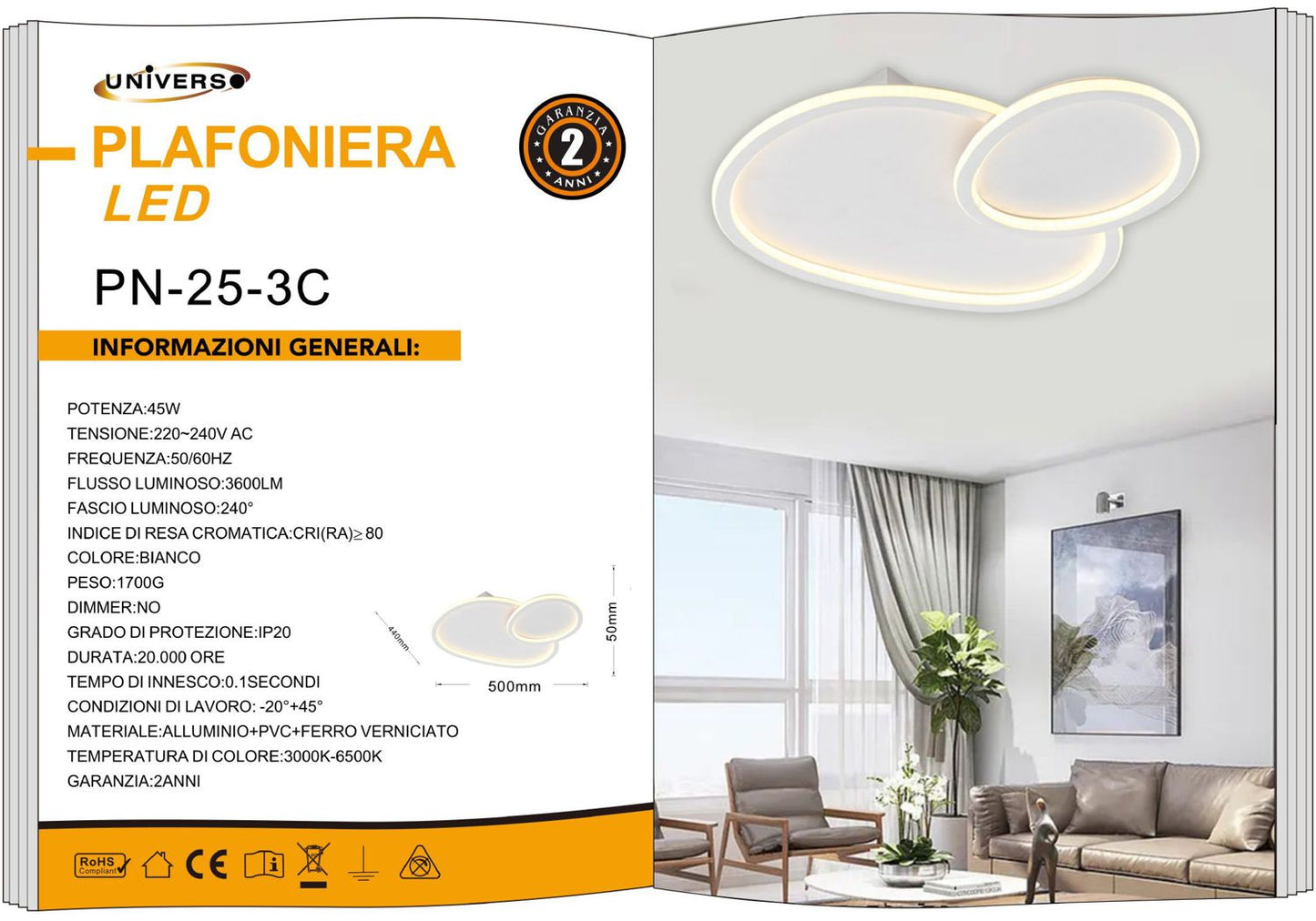 LAMPADARIO DA SOFFITTO/45W/3000K-6500K