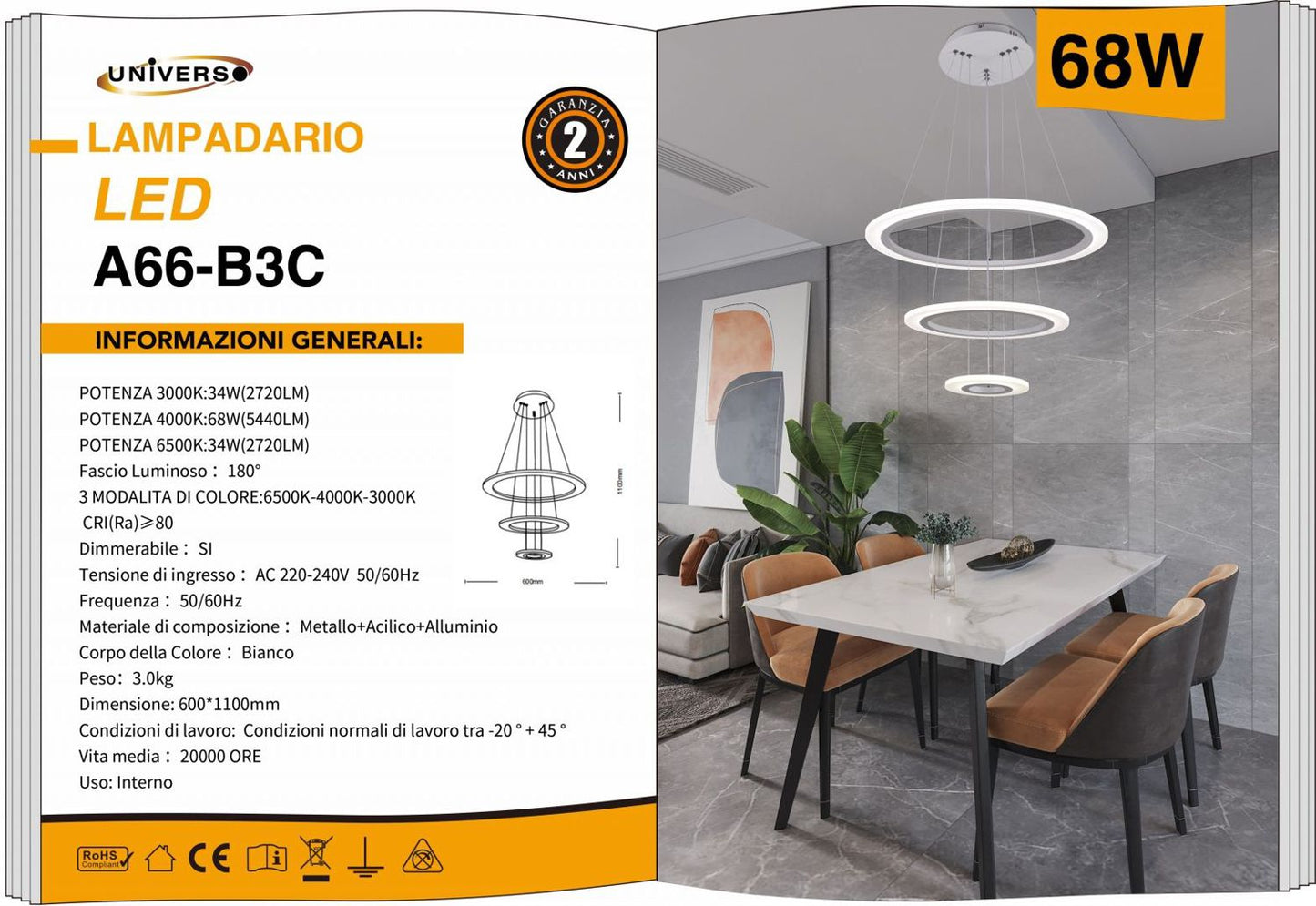 LAMPADARIO DA SOFFITTO/23W/3000K-6500K