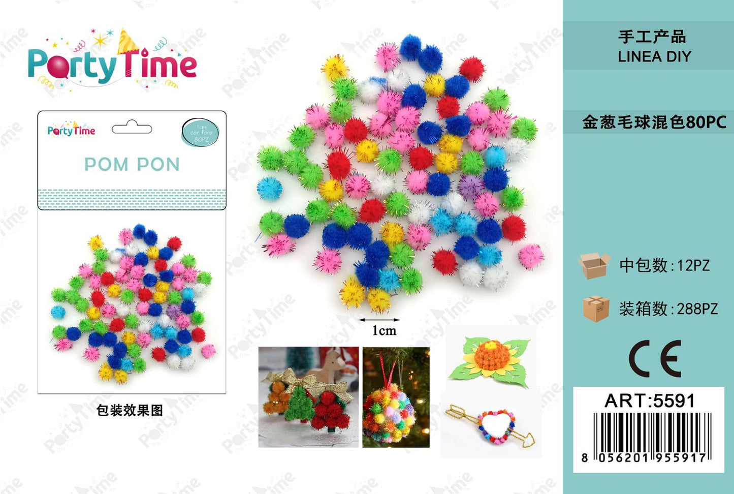 *POM PON 1CM 80PZ COLORE MISTO