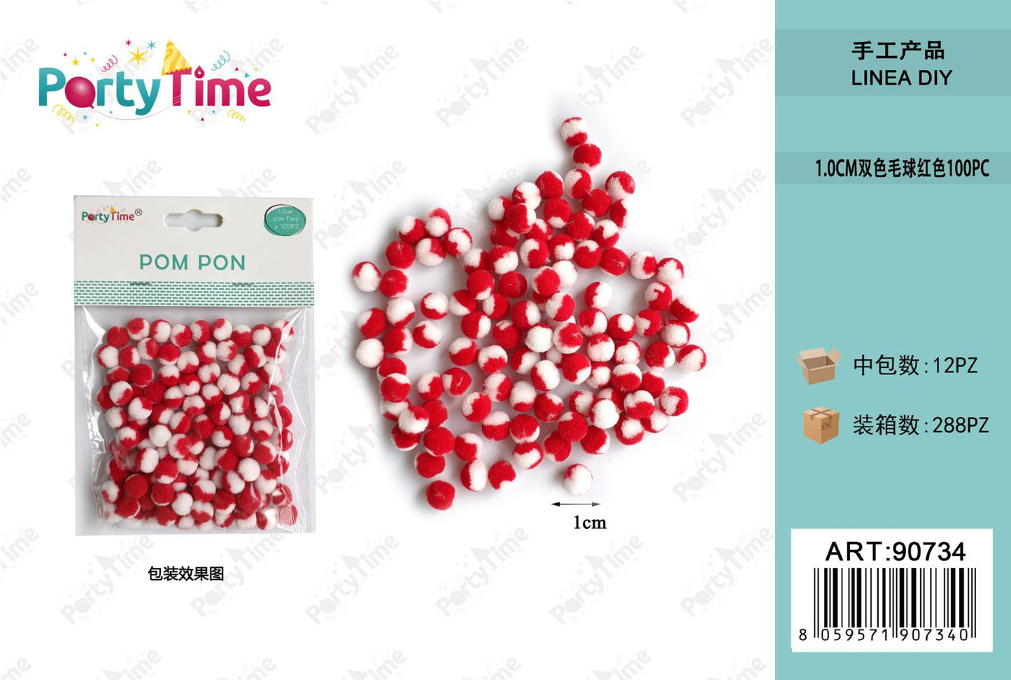 *POM PON BICLORE 1CM 100PZ