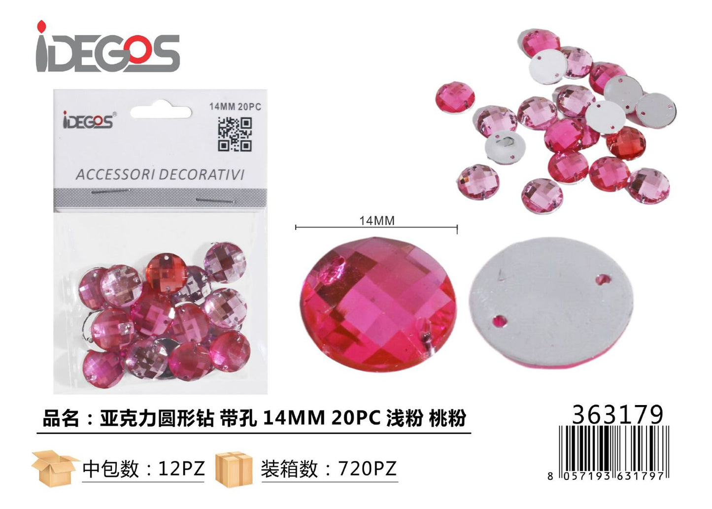 ACC/DECORATIVI CRISTALI ROSA 14MM 20PZ