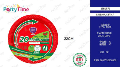 C121241 PIATTI PIANI RIUTILIZZABILI 20PZ ROSSO