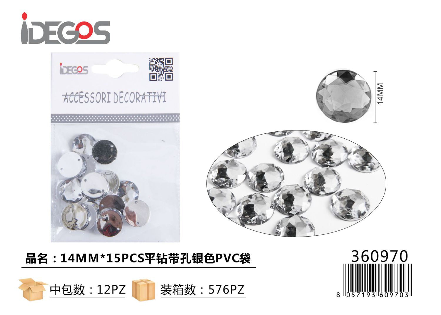 ACC/DECORAZIONE DI STRASS AREGENTO 14MM 15PZ