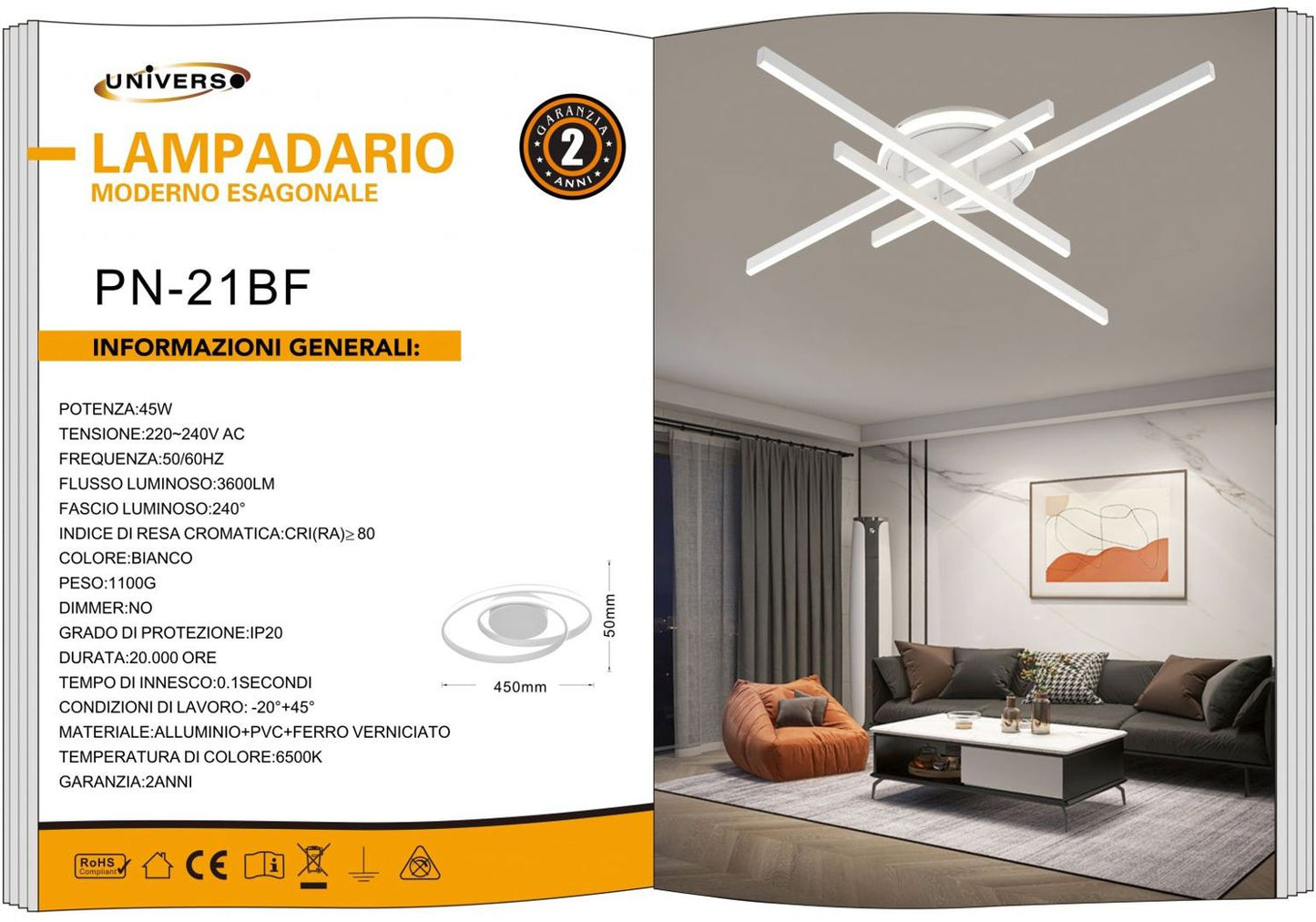 LAMPADARIO DA SOFFITTO/32W/6500K