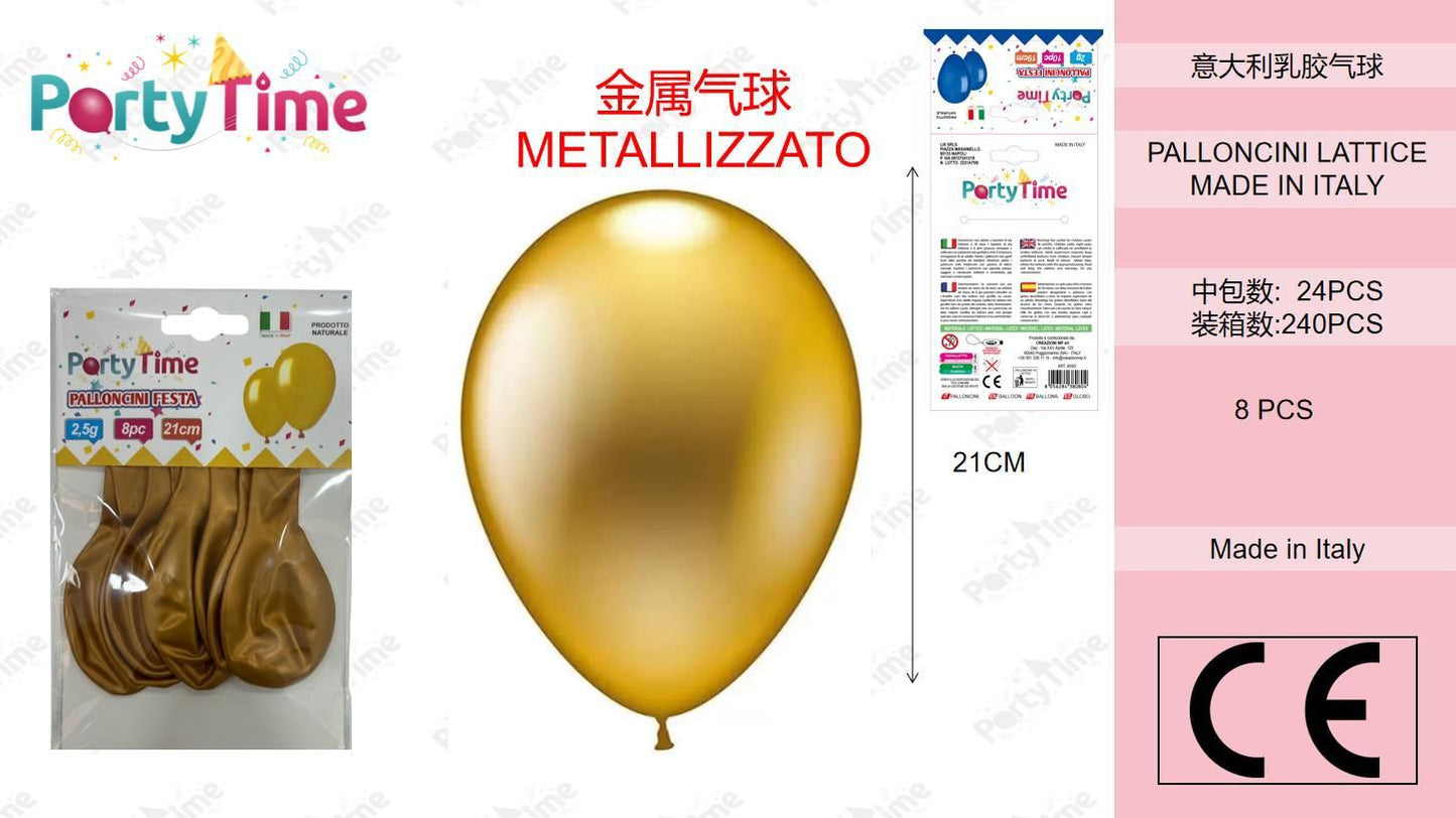 *BUSTA PALLONCINI GOMMA AM80 METALLIZZATO ORO 8 PZ