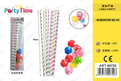 *BACCHETTA PALLONCINI 10PC 40CM POIS MISTO