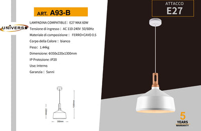 LAMPADARIO DA SOFFITTO/1XE27