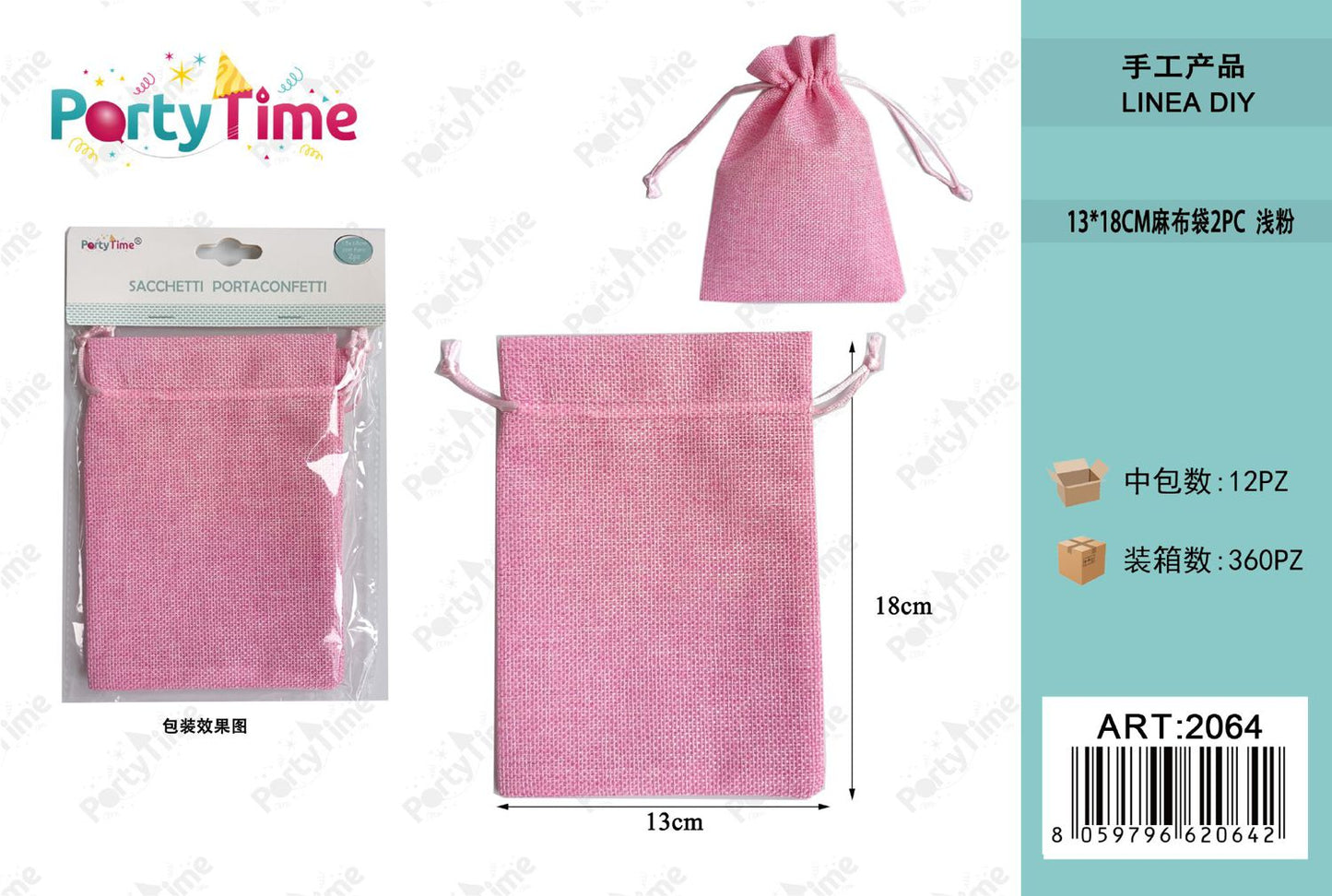 *sacchetti di juta 13*18cm 2pz rosa