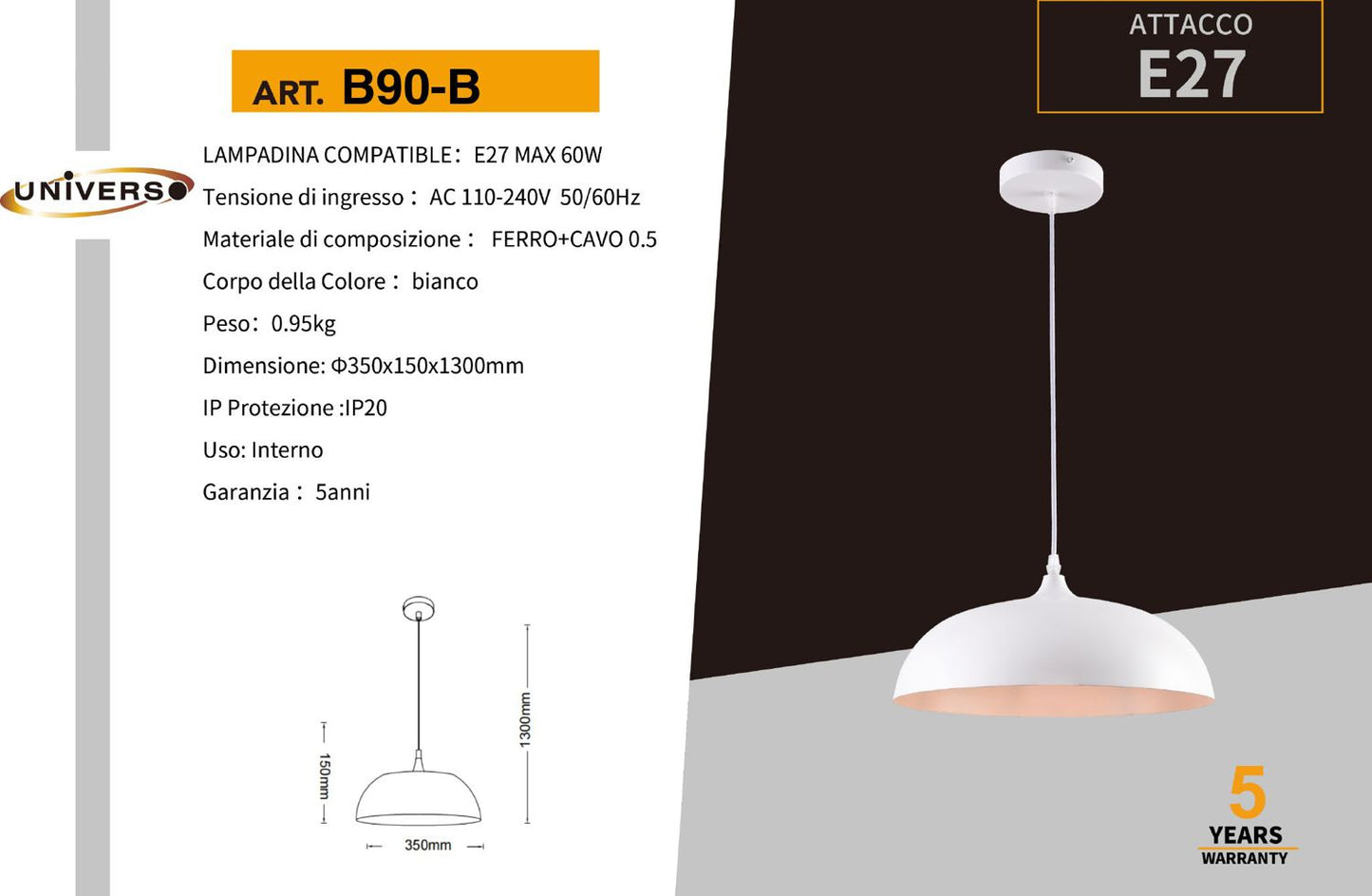 LAMPADARIO DA SOFFITTO/1XE27