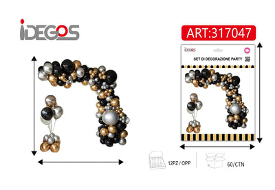 KIT ARCO PALLONCINI ORO ARGENTO NERO