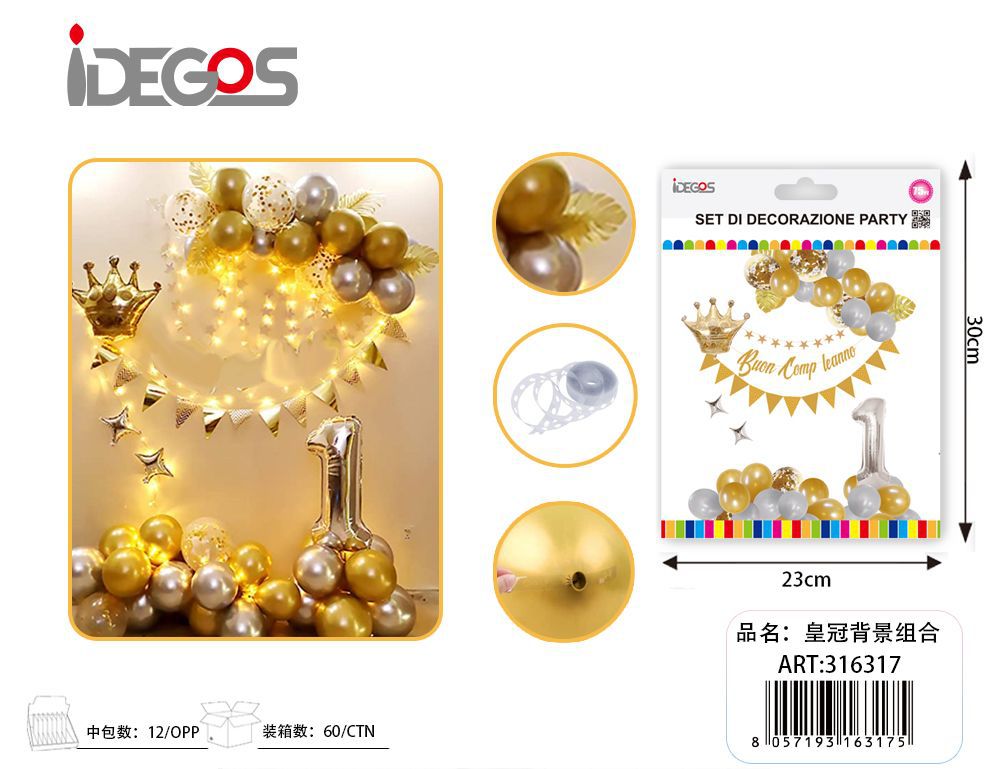 KIT ARCO FESTONE PALLONCINI ORO/ARGENTO