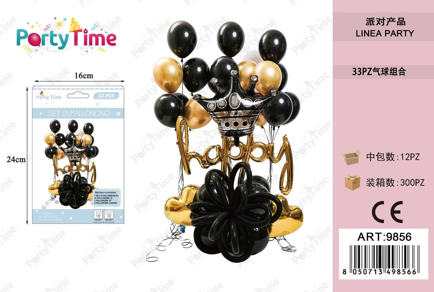 *set di palloncini 'happy' oro nero