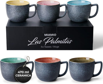 MIAMIO - 6 tazze da caffè da 470 ml/set di tazze/tazza da caffè grande/tazze da caffè moderne in gres - Collezione Las Palmitas Set di 6