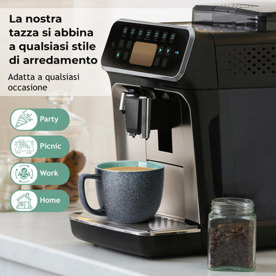 MIAMIO - 6 tazze da caffè da 470 ml/set di tazze/tazza da caffè grande/tazze da caffè moderne in gres - Collezione Las Palmitas Set di 6