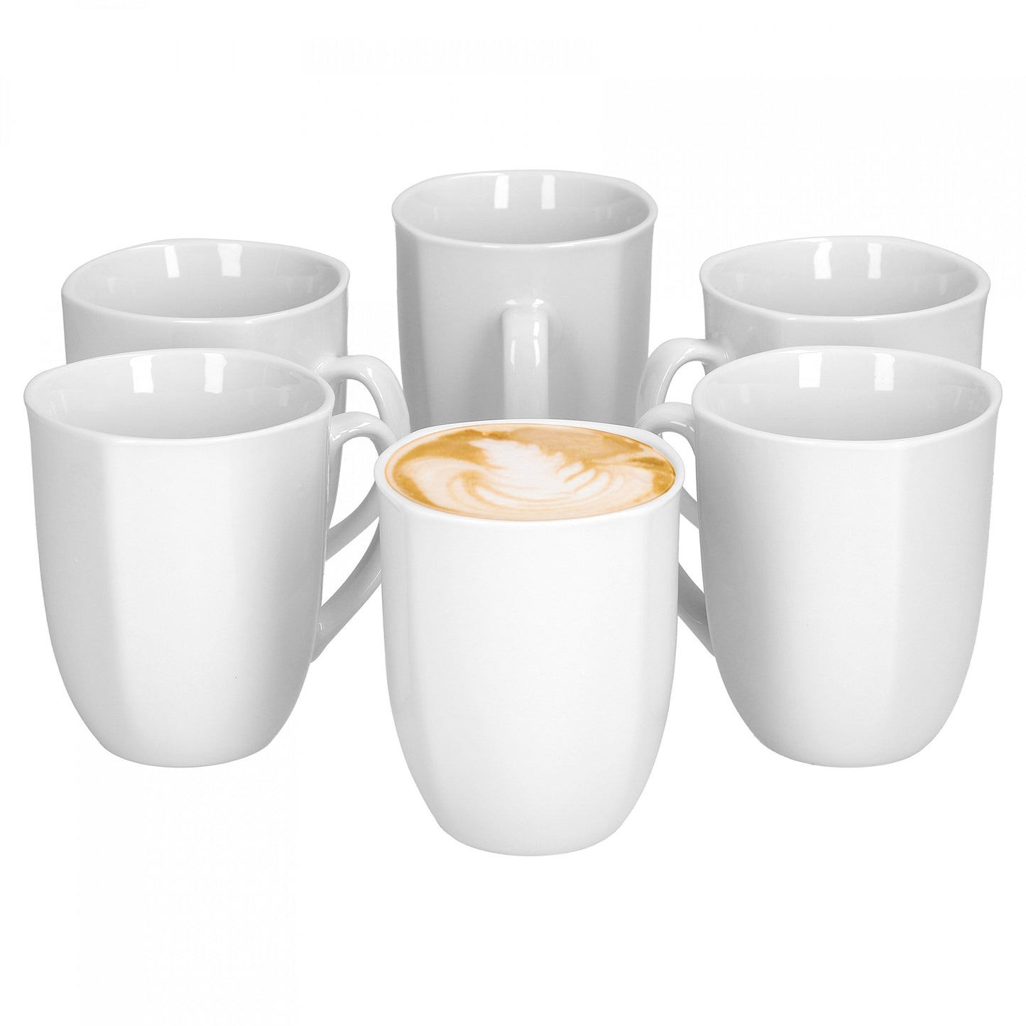 Van Well - Set di 6 tazze da caffè Lilli, 350 ml, 80 x 80 mm, tazze grandi in porcellana, porcellana di marca, lucido, bianco classico