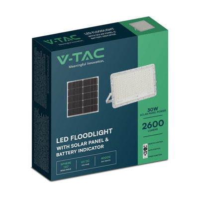 V-TAC Faro LED 240w con Telecomando e Pannello Solare 30W Batteria sostituibile Cavo da 3m Colore Bianco 4000K