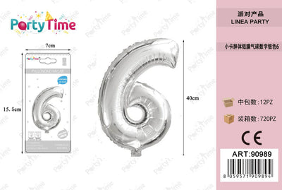 *PALLONCINO MYLAR ARGENTO 35CM NUMERO 6