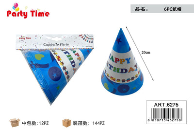 *CAPPELLO PARTY BLU HAPPY BIRTHDAY 20CM 6PZ