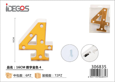 NUMERO DI LUCE LED 4 ORO 16CM