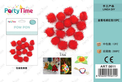 *POM PON 2.5CM 15PZ ROSSO