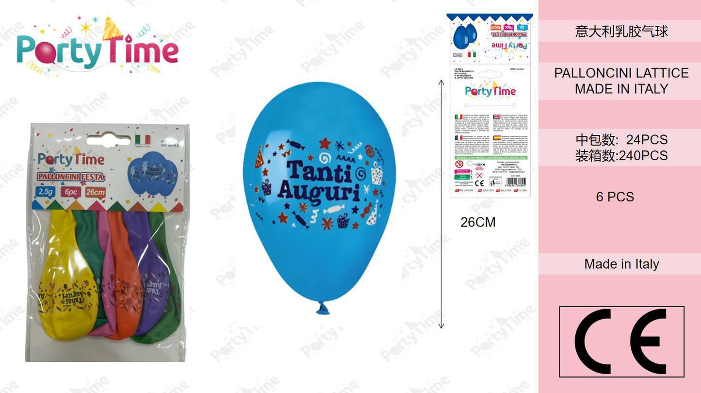 *BUSTE PALLONCINI GOMMA GD90 TANTI AUGURIASS. 6 PZ