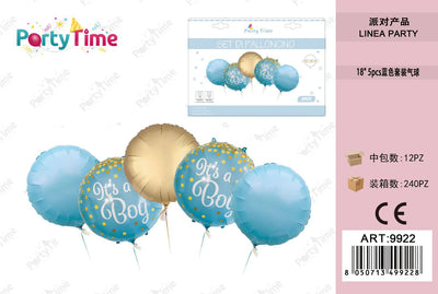 *set di palloncini 'it's a boy' azzuro e oro