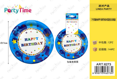 *PIATTI DI CARTA BLU HAPPY BIRTHDAY 6PZ 17CM