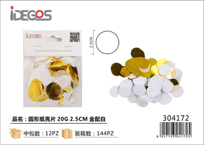 ACCESSORI PAILLETTE DI CARTA ROTONDO 20G 2.5CM ORO/BIANCO