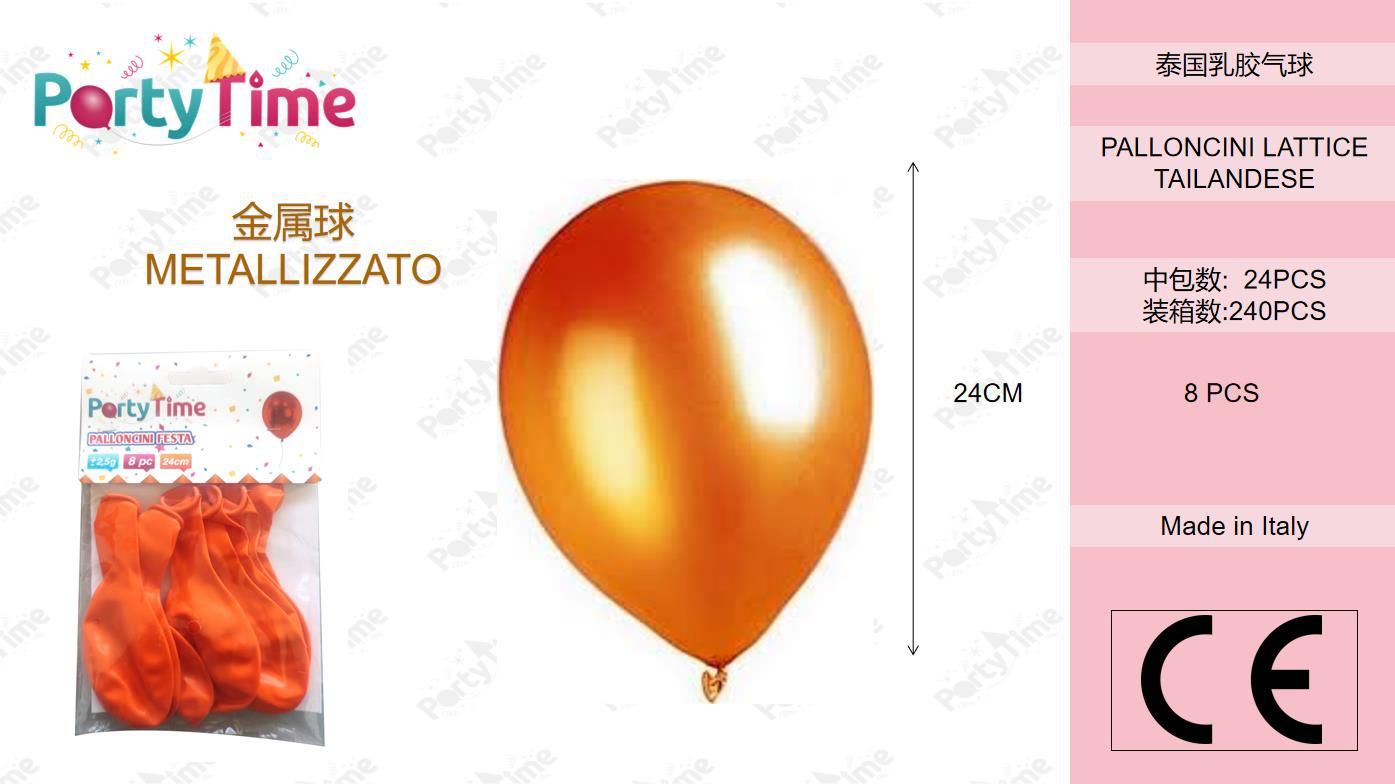 *Palloncino Metallizzato 9" Arancio 8pz.